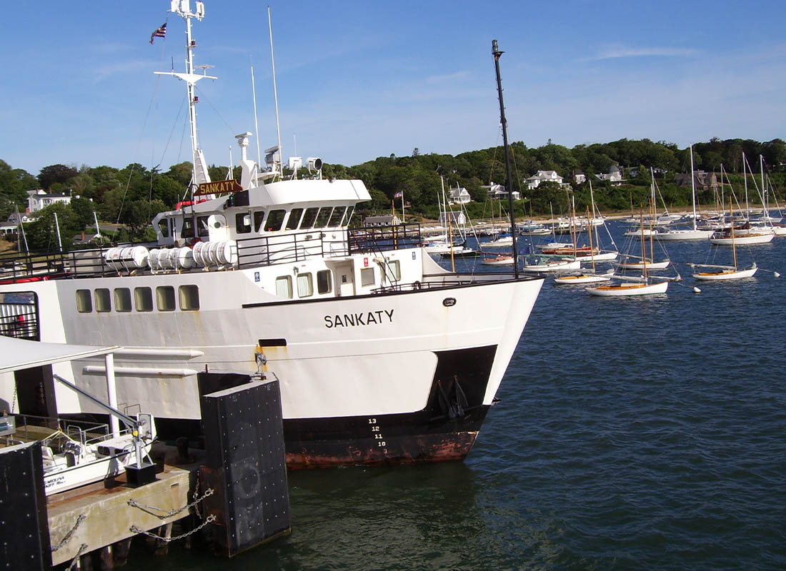 Edgartown, MA - Sankaty Boat Docked at Vineyard Haven Harbor on a Sunny Day in Martha’s Vineyard