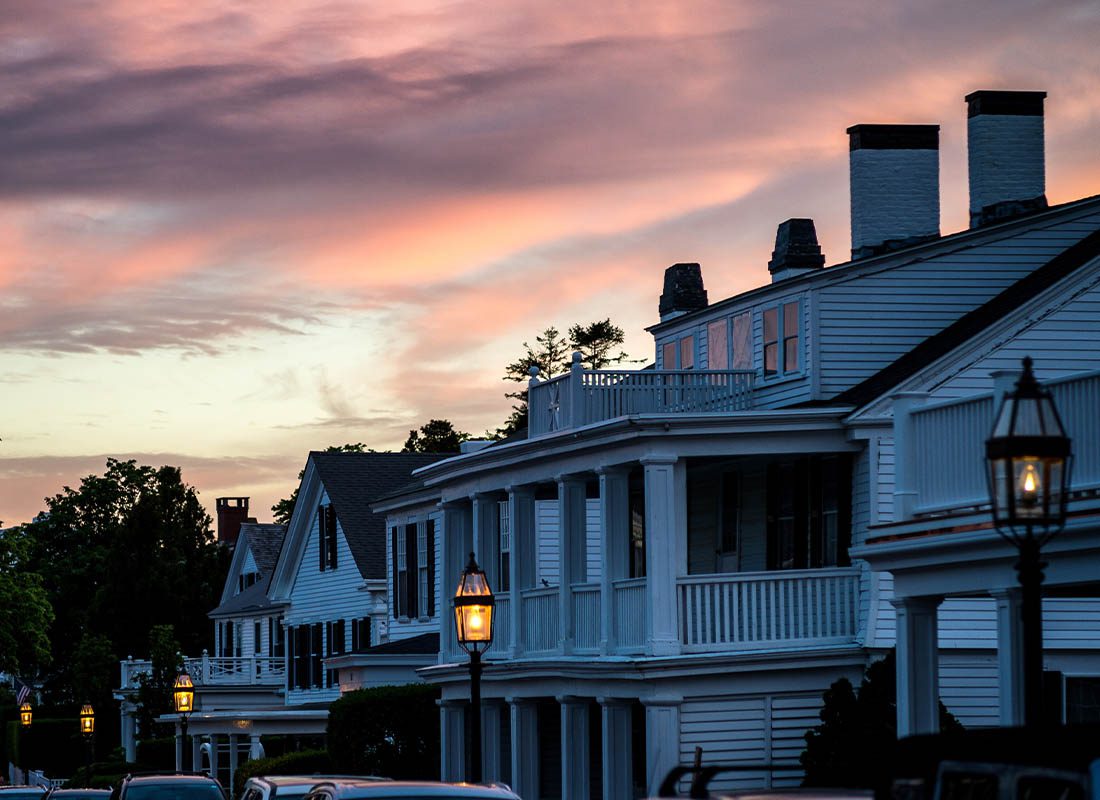Insurance Solutions - Street View of Edgartown Captains House at Dusk in Edgartown, Massachusetts